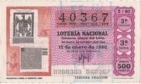 cover of Loteria E00509: hoja nº 35. Loteria Nacional. Nº 40367, serie 3ª, fracción 3ª, precio 500 pesetas, sorteo 2/80 del 12 de Enero de 1980. Pragmatica sobre la Imprenta (1502)