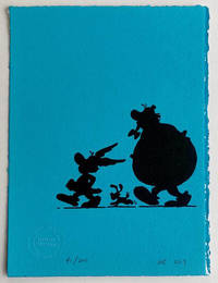 Asterix, Obelix and Dogmatix in silhouette (on light blue) - Limited Edition Print (Signed) by Albert Uderzo