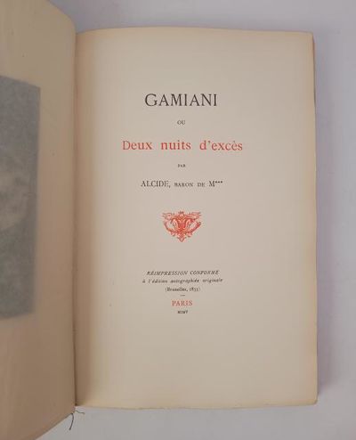 Gamiani ou Deux nuits d'excès. Réimpression conforme à l'édition autographiée originale.(Bruxelles, 1833) (photo 4)