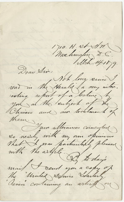 Civil War Hero David Dixon Porter Expresses Support for the Chinese in a Time of Hostility