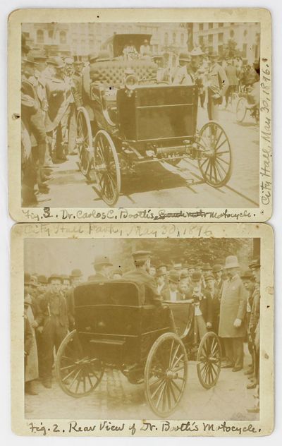 [Two Mounted Photos of an Electric Car Driven by Automotive Pioneer Dr. Carlos Booth]