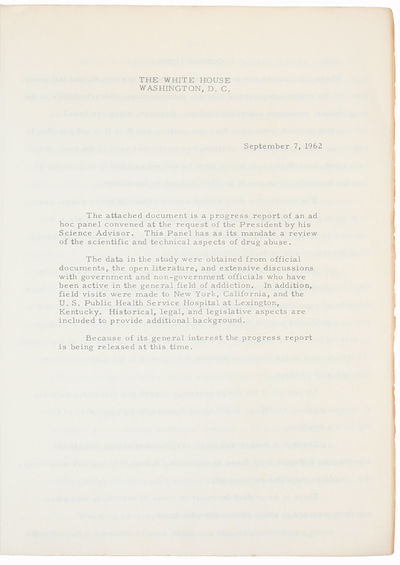 Progress Report of an Ad Hoc Panel on Drug Abuse. - [SCARCE REPORT FROM THE WHITE HOUSE CONFERENCE, 1962-63] (photo 2)