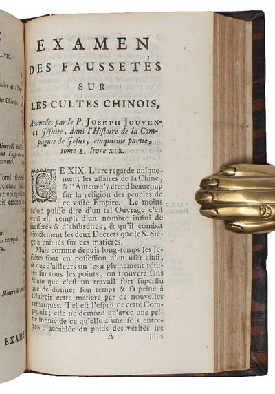 Recueil de pièces touchant l'histoire de la Compagnie de Jésus, composée par J. Jouvenci, et supprimée par Arrêt du Parlement de Paris du 24 Mars 1713. Seconde édition revue, corrigée & augmentée [Petitpied] (+) Examen des faussetez sur les cultes ... - [TWO WORKS RELATING TO JESUITS - THE CHINESE RITES CONTROVERSY] (photo 3)