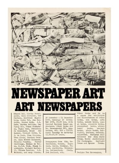 Illustrated A4 flyer for the exhibition Newspaper Art, Art Newspapers (30 November-23 December 1976)