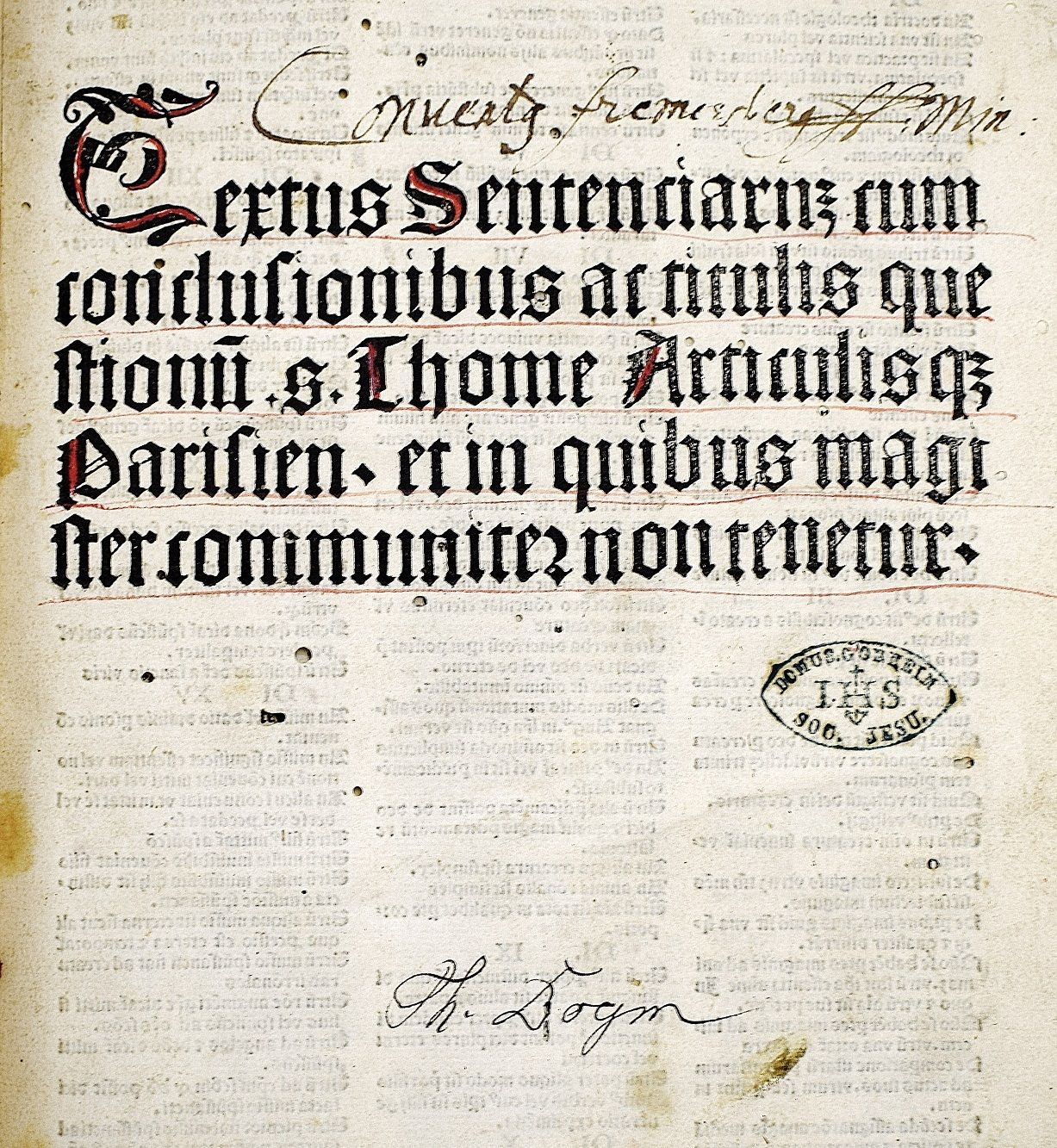 BIBLIO Sententiarum Libri IV cum conclusionibus Henrici de Gorichem