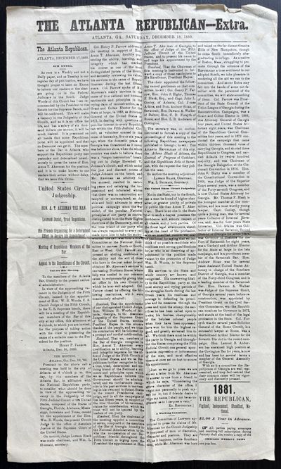 The Atlanta Republican --- Extra....Saturday, December 18, 1880 [caption title]