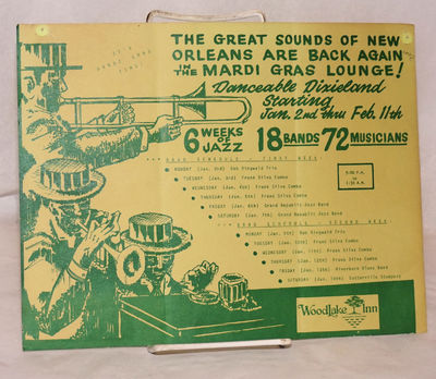 Sacramento CA: Woodlake Inn, no date. Single 8.5x11 inch green sheet printed one side with Dixieland...
