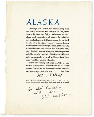 Broadside: Alaska [Inscribed to William B. Ewert]