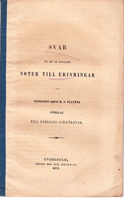 Svar på de så kallade noter till erinringar vid…