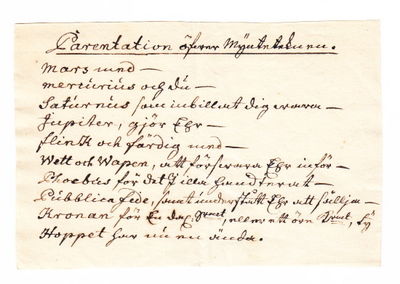 ”Parentation öfwer mynteteknen.”