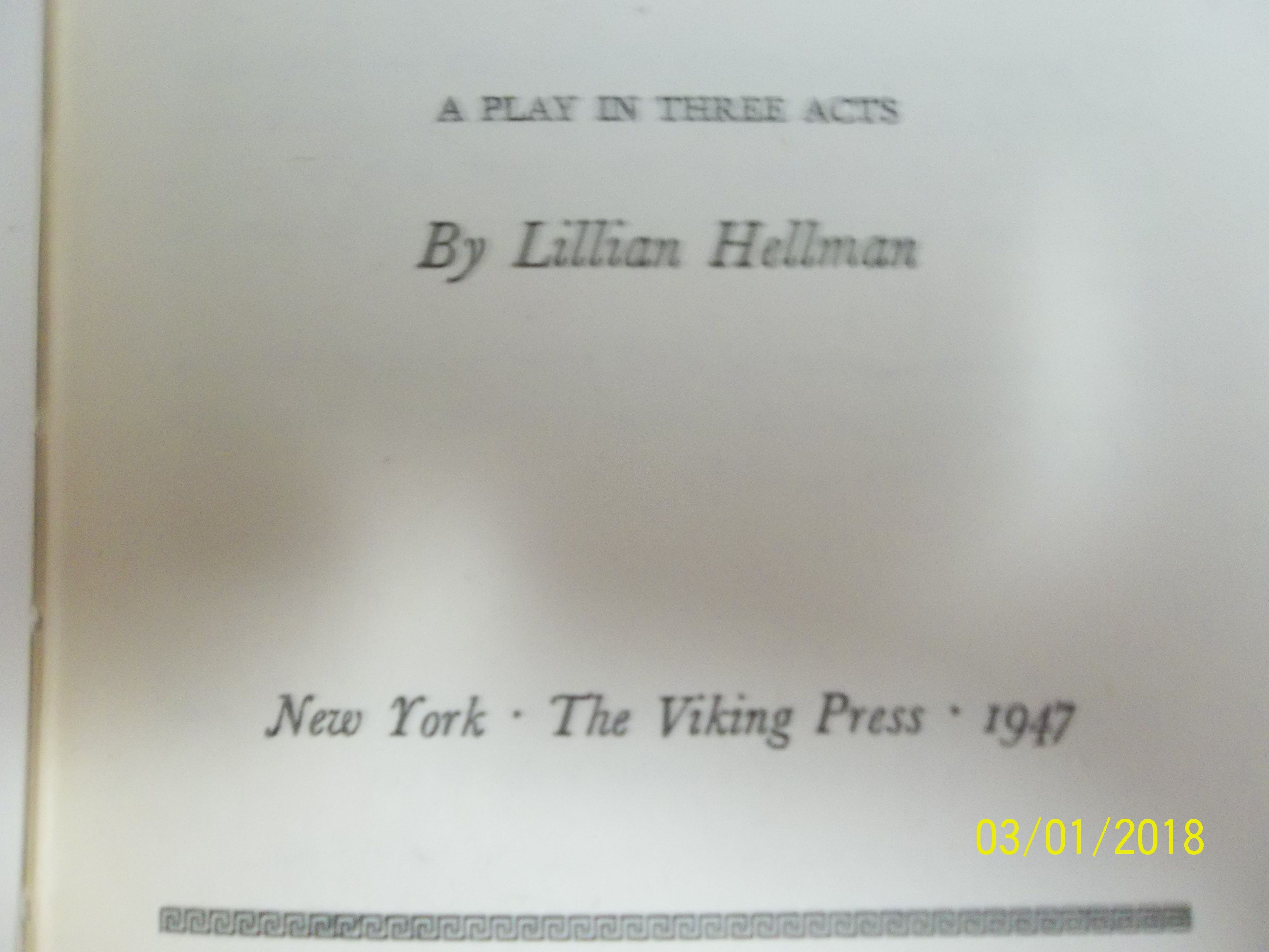 Another Part of the Forest by Lillian Hellman Stated First Printing