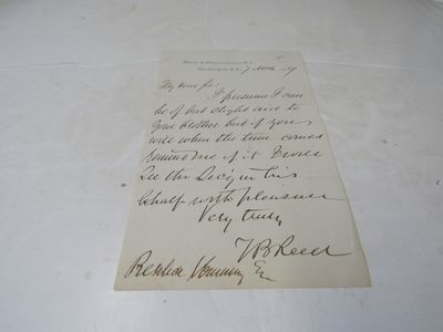 Letter from T.B. Reed on House of Representatives Stationary. March 7, 1889