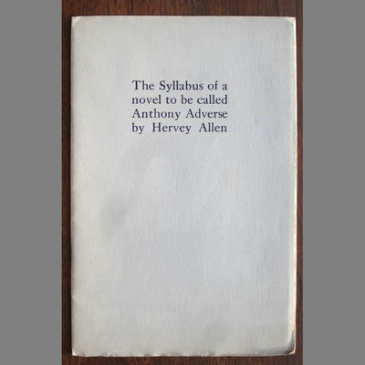 The Syllabus of a Novel to be Called Anthony Adverse Plus ALS to Noted Book Collector