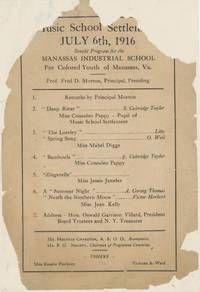 Music School Settlement / July 6, 1916 / Benefit Program for the Manassas Industrial School for Colored Youth of Manassas, Va