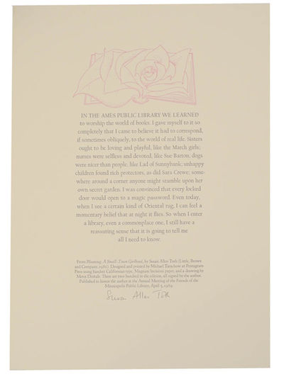 Milwaukee, WI: Pentagram Press, 1989. First edition. Broadside measuring 10.75