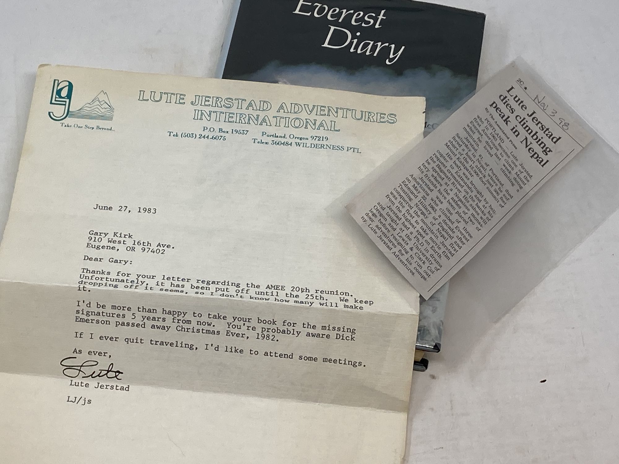 EVEREST DIARY BASED ON THE PERSONAL DIARY OF LUTE JERSTAD, ONE OF THE