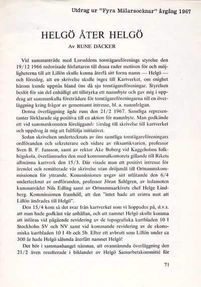 Helgö åter Helgö. Extrakt ur Fyra Mälarsocknar.…