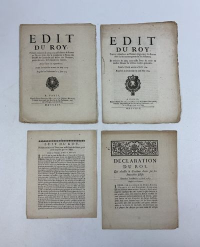 FOUR EDICTS OF THE FRENCH CROWN SIGNED BY WITNESSES