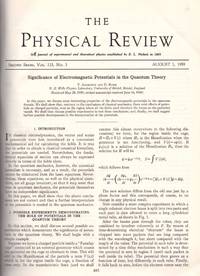 AHARANOV-BOHM EFFECT: &quot;Significance of Electromagnetic Potentials in the Quantum Theory&quot; and &quot;Observation of Aharonov-Bohm Effect by Electron Holography&quot; (Physical Review: (Second Series) Vol. 115, No. 3; Vol. 48, No. 21 pp. 485-491, 1443-1446) -- 2 Volumes by Aharanov, Yuri; Bohm, David; Tonomura, Akira - 1959/1982