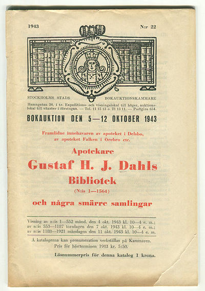 Bokauktion den 5-12 oktober 1943. Framlidne…