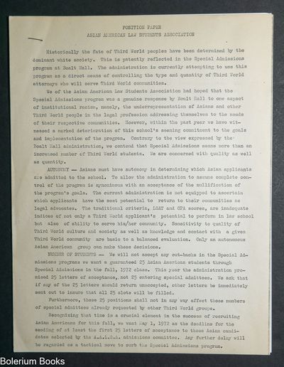 Position Paper. Asian American Law Students Association