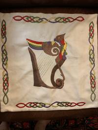 cover of Celtic Harp Hand Embroidered Pillowcase 20 inch by 20 inch