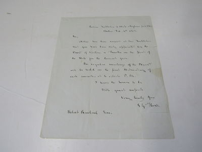 One page letter from S.G. Howe dated Perkins Institute of Mass Asylum for the Blind, Boston, Feb. 4th, 1843 to Sen. Robert Rantoul