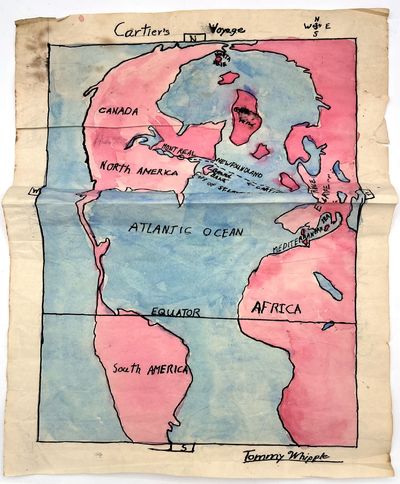 Cartier's Voyage" -- 1950s Watercolor School Cartography Project