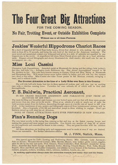 THE FOUR GREAT BIG ATTRACTIONS FOR THE COMING SEASON. NO FAIR, TROTTING EVENT OR OUTSIDE EXHIBITION COMPLETE WITHOUT ONE OR ALL OF THESE FEATURES. . . [caption title]