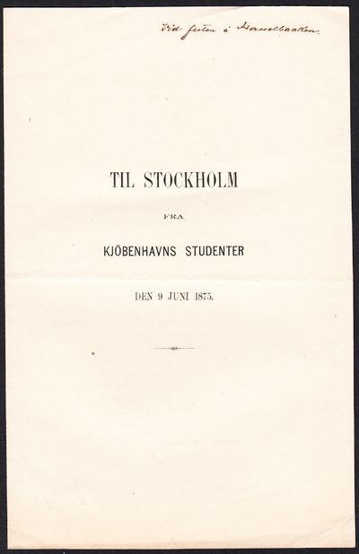 Til Stockholm fra Kjöbenhavns studenter den 9…