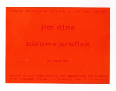 Announcement postcard: Jim Dine: Nieuwe Grafiek (2-15 April 1971)