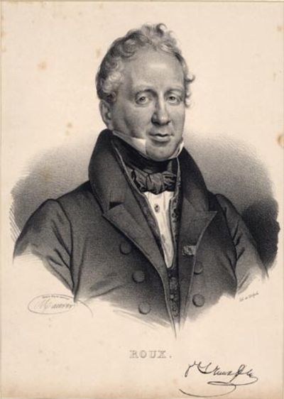 Lithographed portrait of Roux by Delpech after the drawing by Mauer