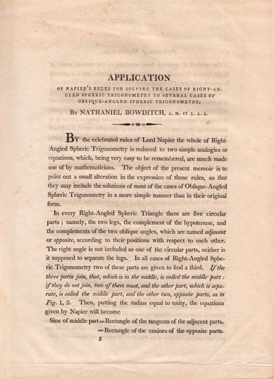 Application of Napier's Rules for Solving the Cases of Right-Angles Spheric Trigonometry to Several Cases of Oblique-Angled Spheric Trigonometry.