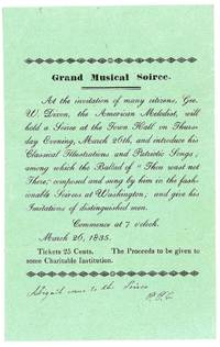 A Grand Musical Soiree Invitation, featuring Geogre W. Dixon, March 26, 1835