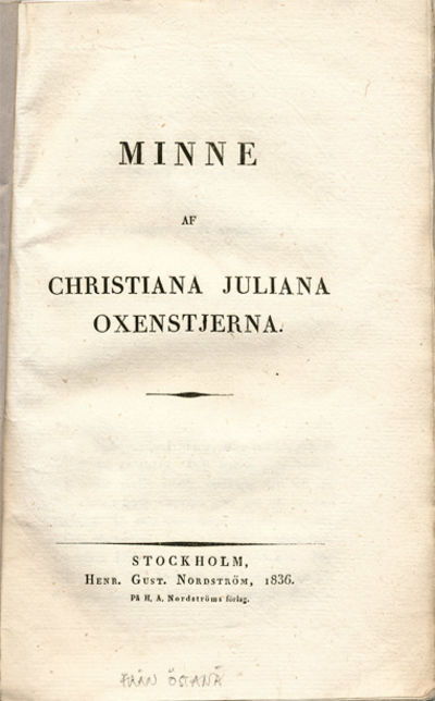 Minne af Christiana Juliana Oxenstjerna.