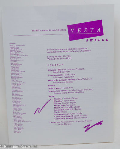 The Fifth Annual Woman's Building Vesta Awards: Sunday October 19, 1986