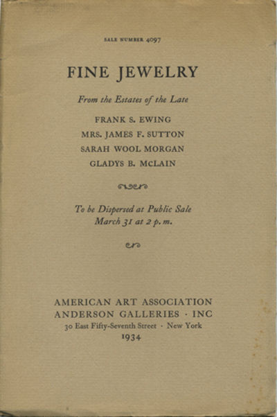 Diamond jewelry; pearl necklaces. Sale no. 4097. March 31, 1934