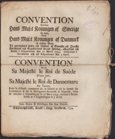 Convention emellan Hans Maj:t Konungen af Swerige…
