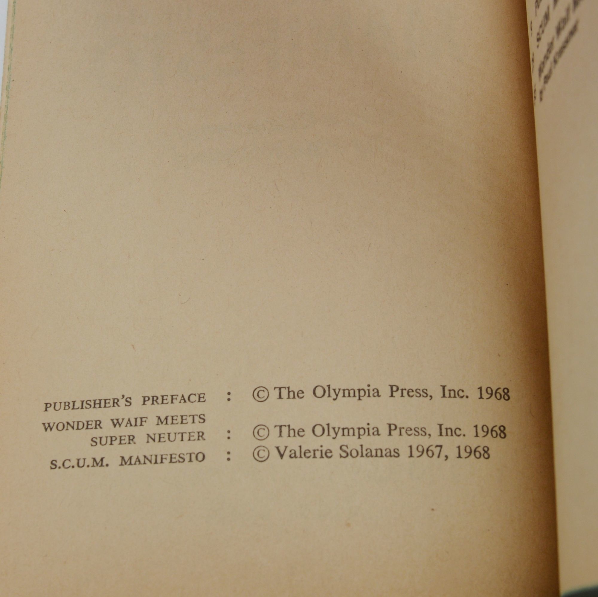 S.C.U.M.: Society for Cutting Up Men Manifesto by Solanas, Valerie | 1968 |  Olympia Press | Biblio UK
