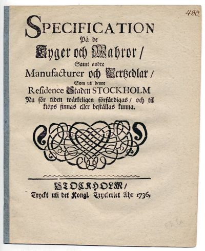 Specification på de tyger och wahror/ samt andre…