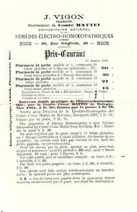 Remèdes Ëlectro-Homoeopathiques... Prix-Courant