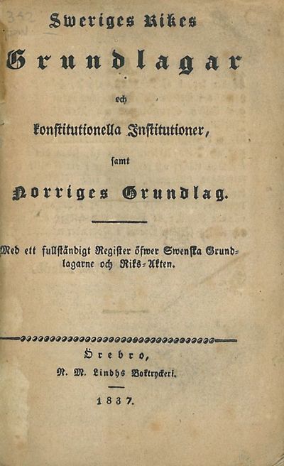 Sweriges Rikes Grundlagar och konstitutionella…