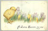 JOYFUL EASTER POSTCARD WITH CHICK AND CROCUSES