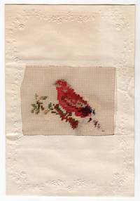 Miniature Needlepoint Bird on Branch Greeting Card
