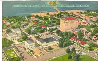 Aerial view of Clearwater, causeway and Clearwater Beach, Florida, unused linen Postcard