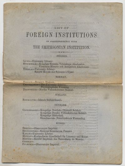 List of Foreign Institutions in Correspondence with the Smithsonian Institution