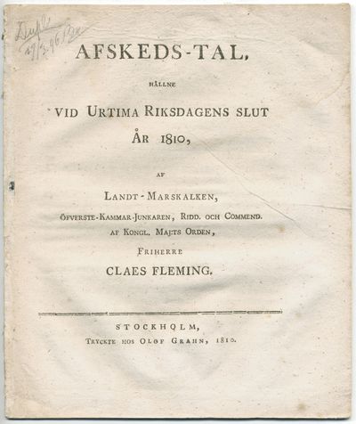 Afskeds-tal, hållne vid urtima riksdagens slut år…