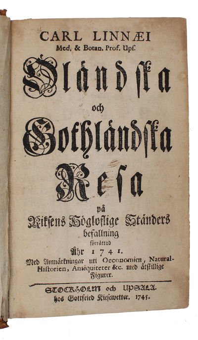 Öländska och gothländska resa på riksens högloflige ständers befallning förrättad åhr 1741. Med anmårkningar uti oeconomien, natural-historien, antiquiteter &c. med åtskillige figurer (Olandska och Gothlåndska resa). - [LINNÉ'S TRAVELS ON GOTLAND AND ÖLAND] (photo 2)