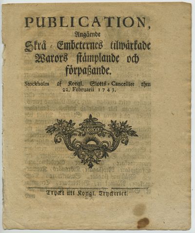 Publication, angående skrå-embeternes tilwärkade…