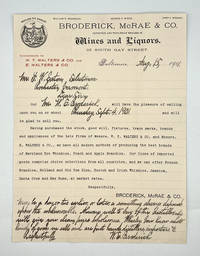 [BALTIMORE] [LIQUOR] [EPHEMERA] Wines and Liquors Correspondence